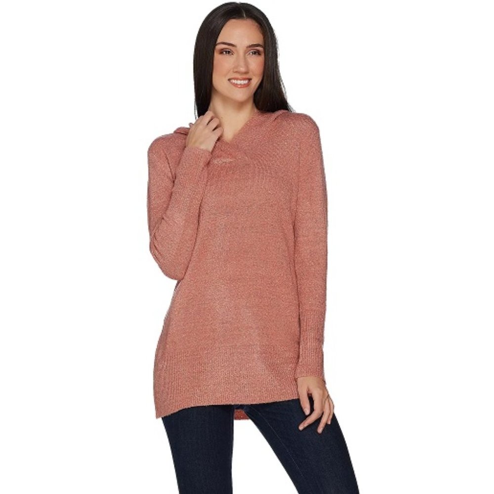 NWT Denim & Co. Black Crossover V-Neckline Hoodie Tunic Sweater